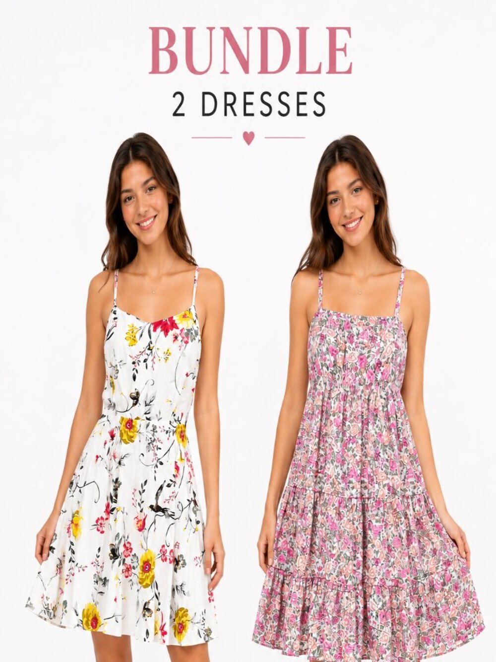 Old Navy Womens Small Petite Floral Sundress Bundle 2 Pack White Pink Mini Dress